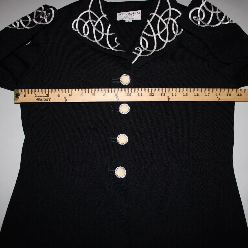 St John Evening Sz 8 Black White Paillette Rhinestones Santana Knit Jacket - Picture 9 of 16